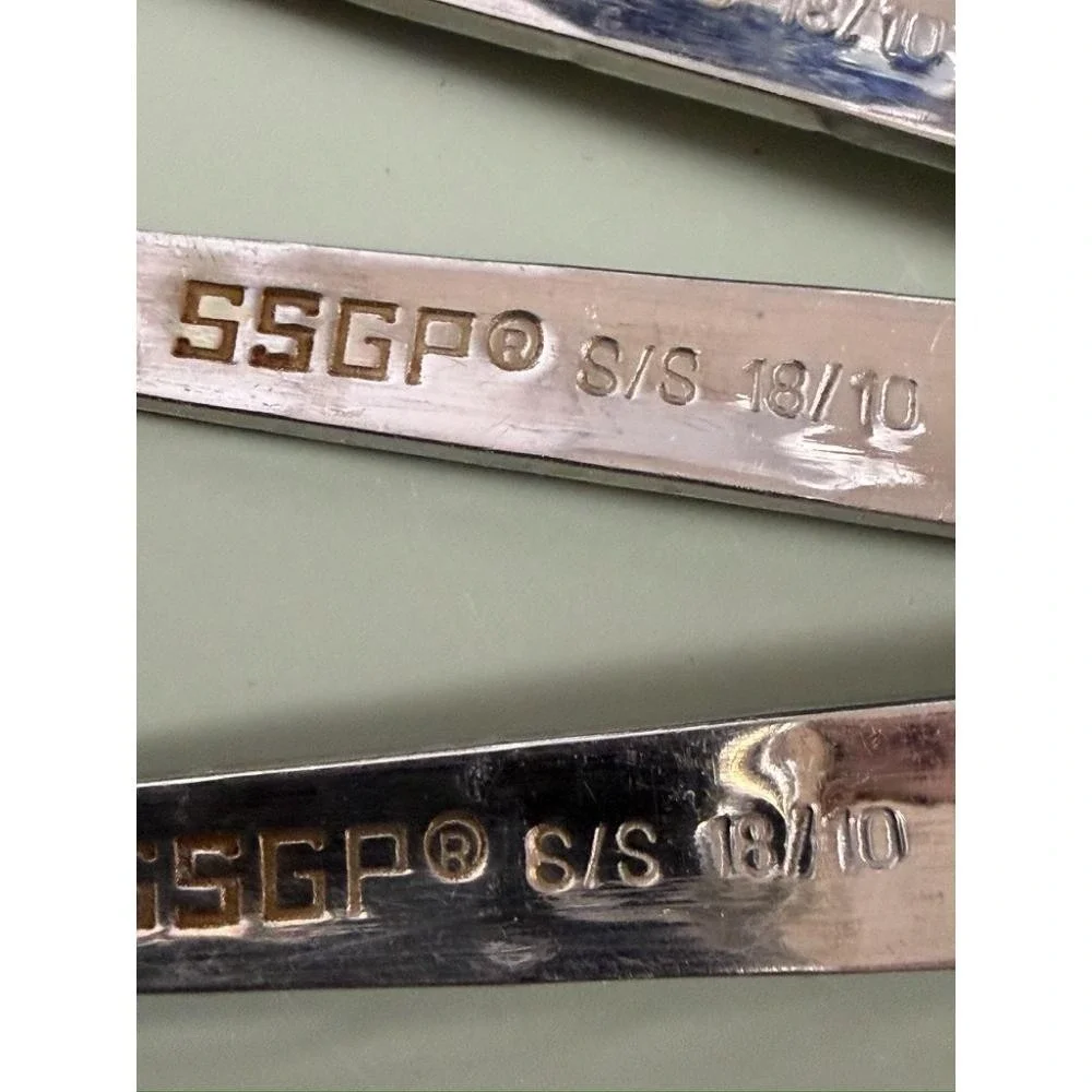 Set of 5 SSGP 18/10 Stainless Steel Gold Silver Ruler Design Teaspoons Flatware